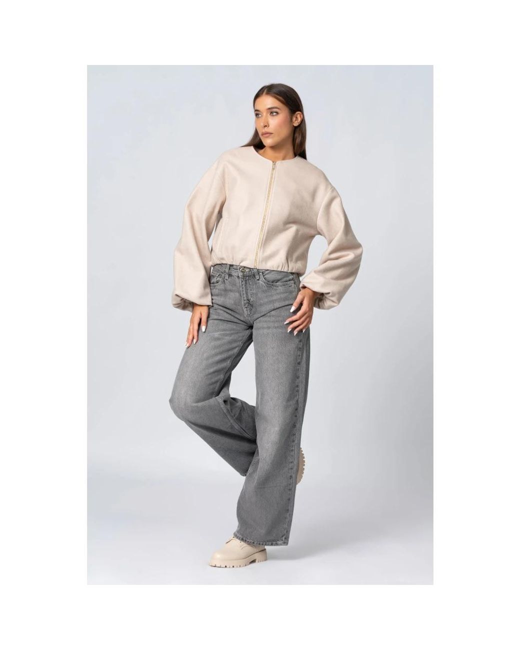 Kocca Jassen ,Soft Collarless Waist Length Jacket in het White