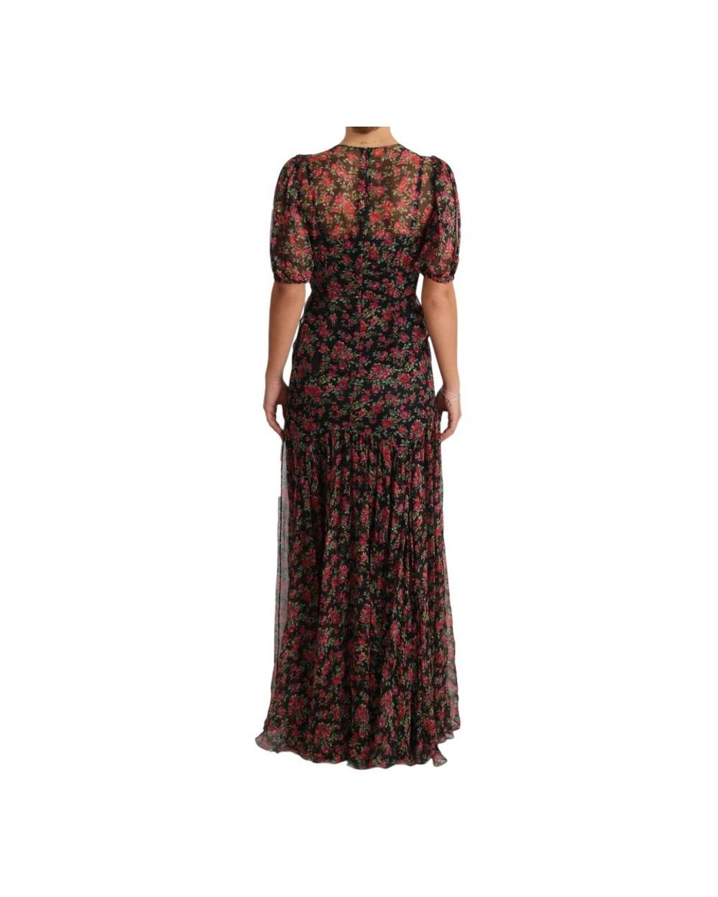 Dolce & Gabbana Brown Black Floral Roses A-line Shift Gown Dress