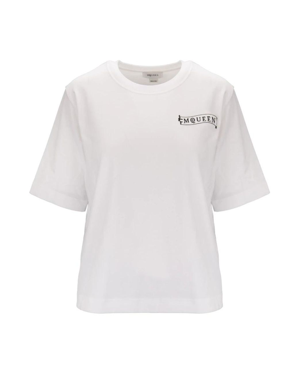 McQueen Tops ,Wit ,Katoen T-Shirt Met Ronde Hals in het White