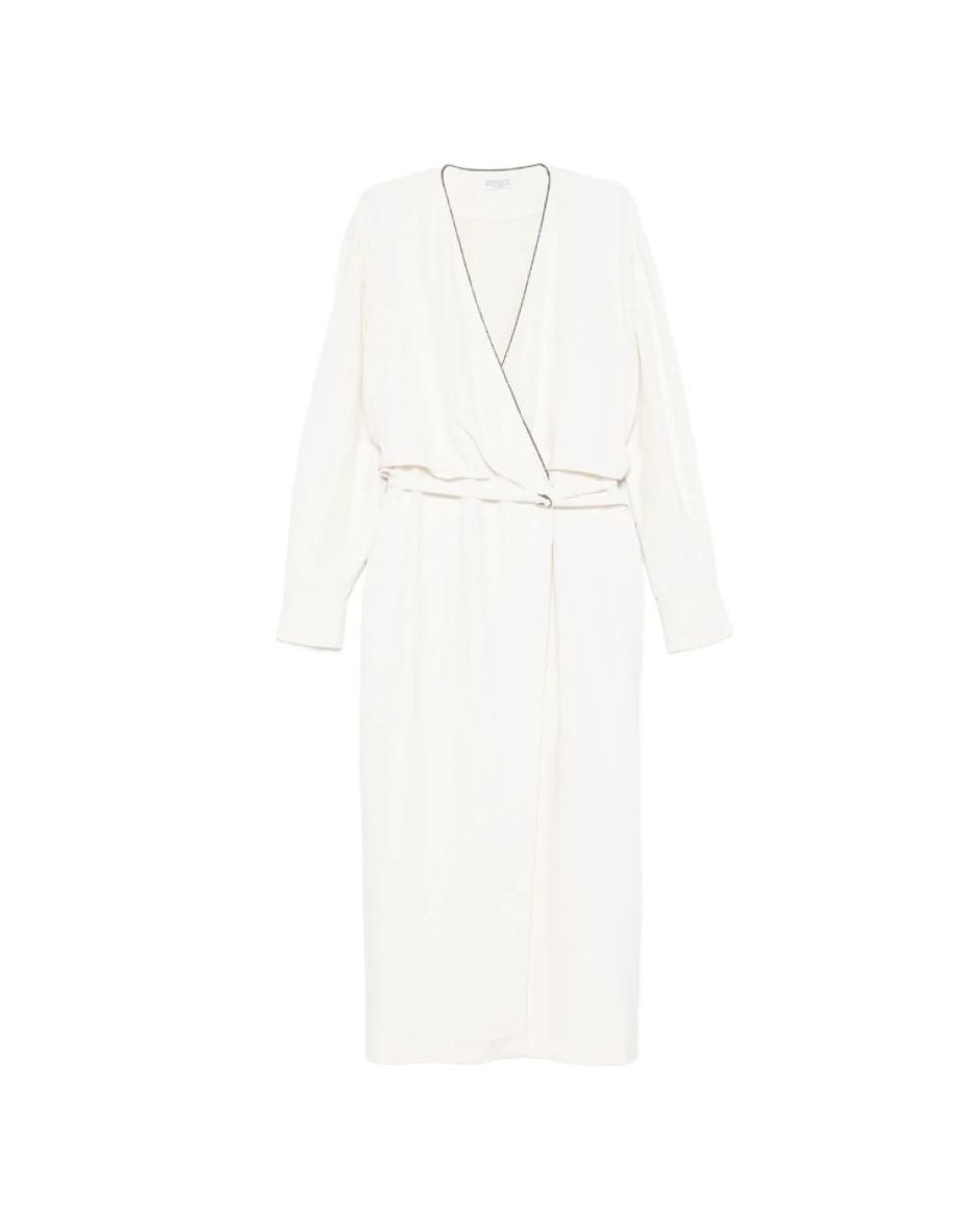 Brunello Cucinelli Kleedjes ,Wit ,Witte Embellished Wrap Midi Jurk in het White