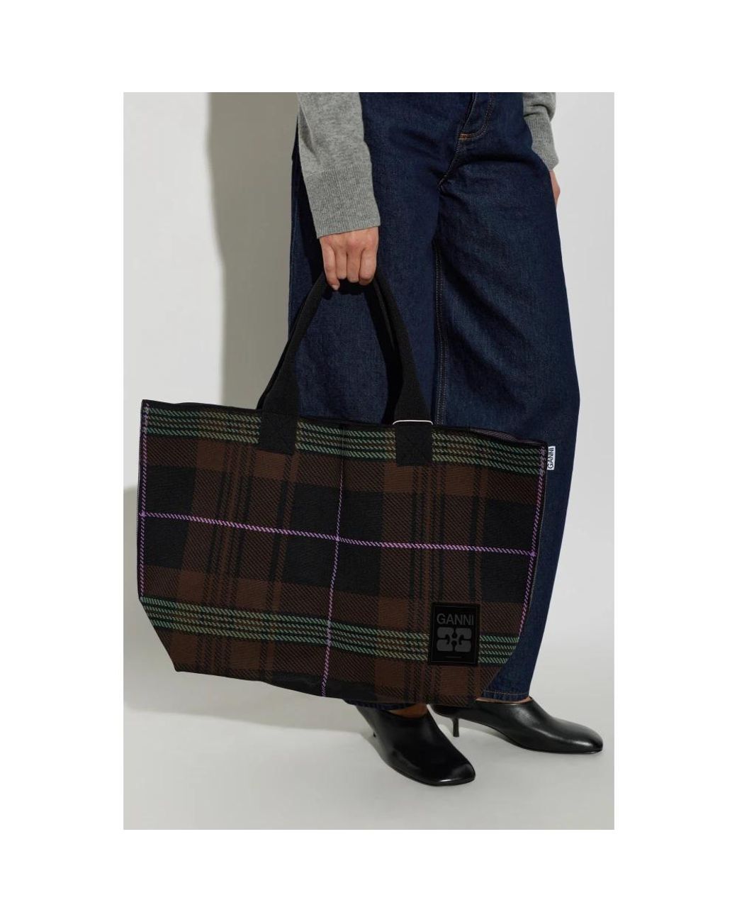 Ganni Black Logo Patch Tote Bag