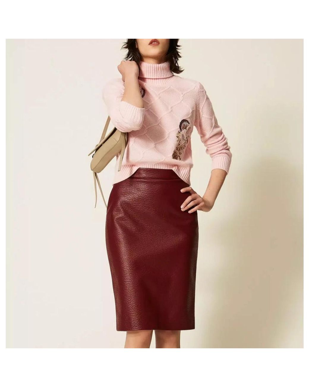 Twinset Red Leather Skirts