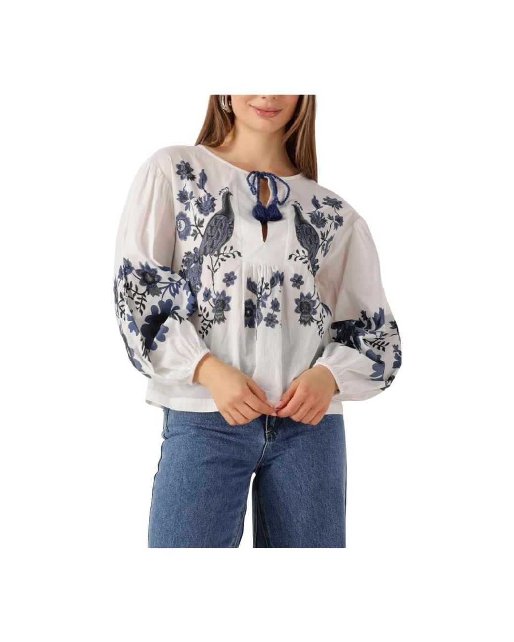 Lolly's Laundry Overhemden ,Wit ,Askarll Blouse Voor Zonnige Dagen in het Gray