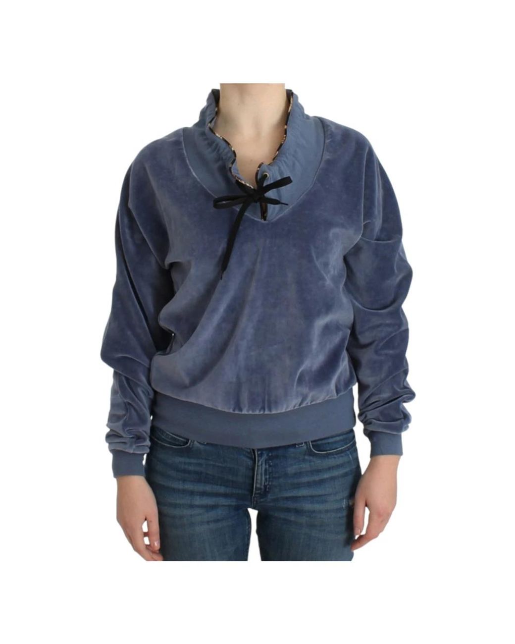 Roberto Cavalli Hoodies & Sweatvesten ,Blauw ,Katoen Elegante Mock Trui Met Strass Details in het Blue