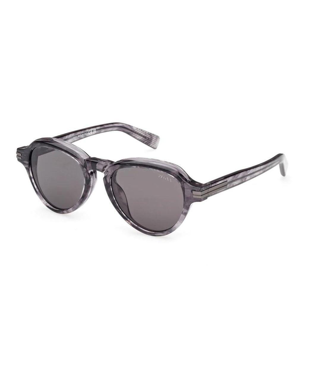 Zegna Gray Geometric Bold Rounded Sunglasses
