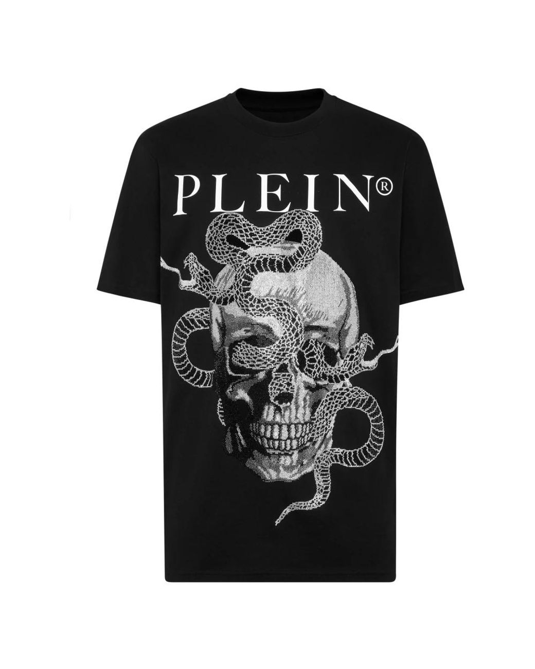 Philipp Plein Tops ,Zwart ,Katoen T-Shirt Met Ronde Hals Skull Snake in het Black voor heren
