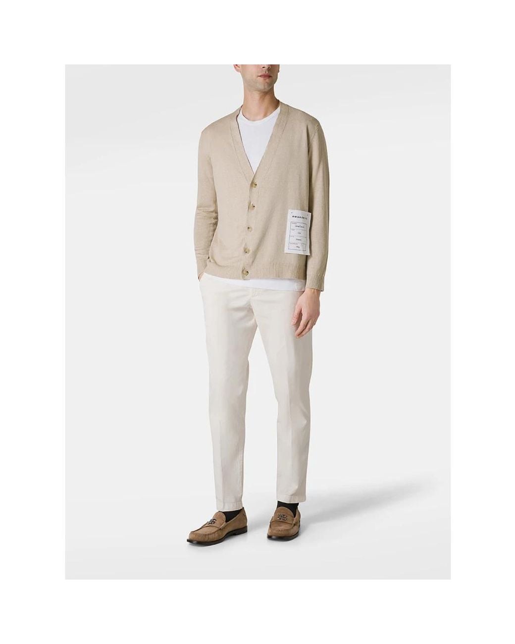 Amaranto Truien & Vesten ,Katoen Katoen V-Hals Cardigan Sweater in het Natural voor heren