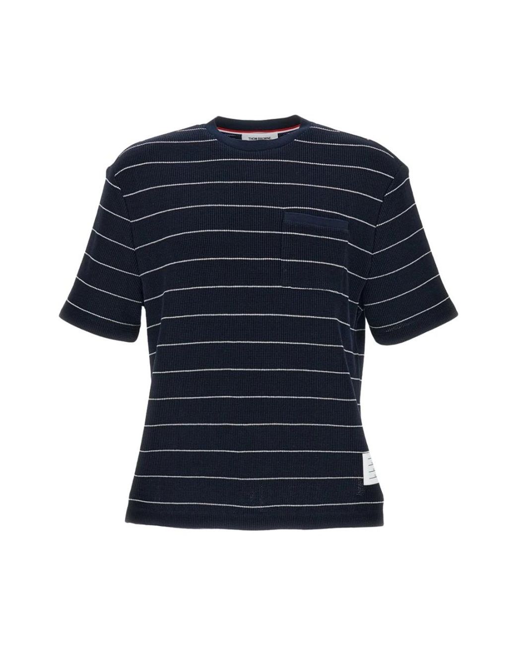 Thom Browne Tops ,Blauw ,Katoen Gestreept T-Shirt Met Ronde Hals in het Blue voor heren