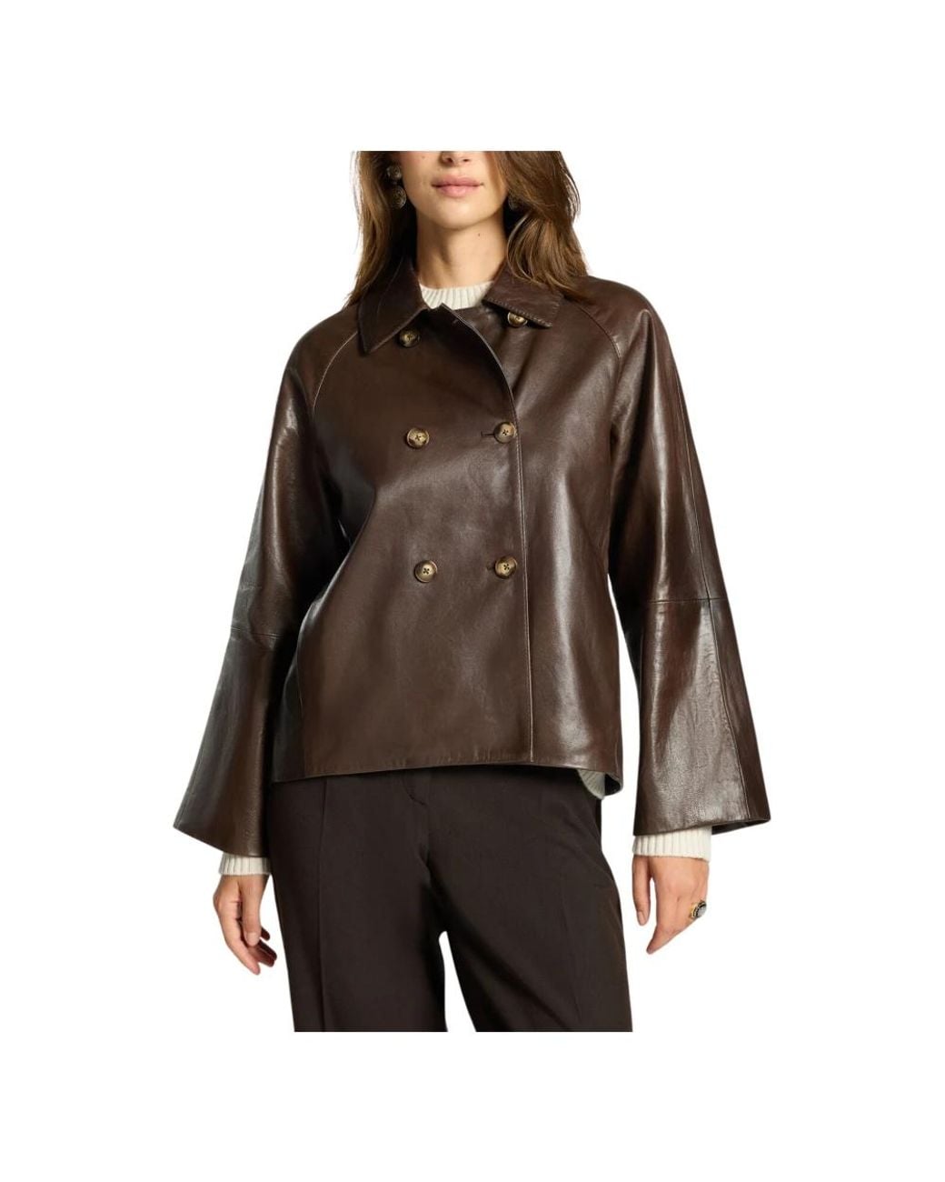 Leather Jackets Elena Miro de color Brown