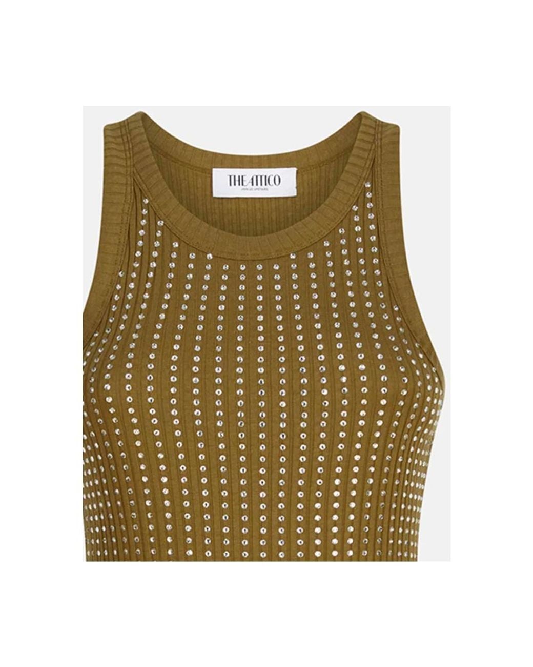 The Attico Green Military Mini Dress With Rhinestones