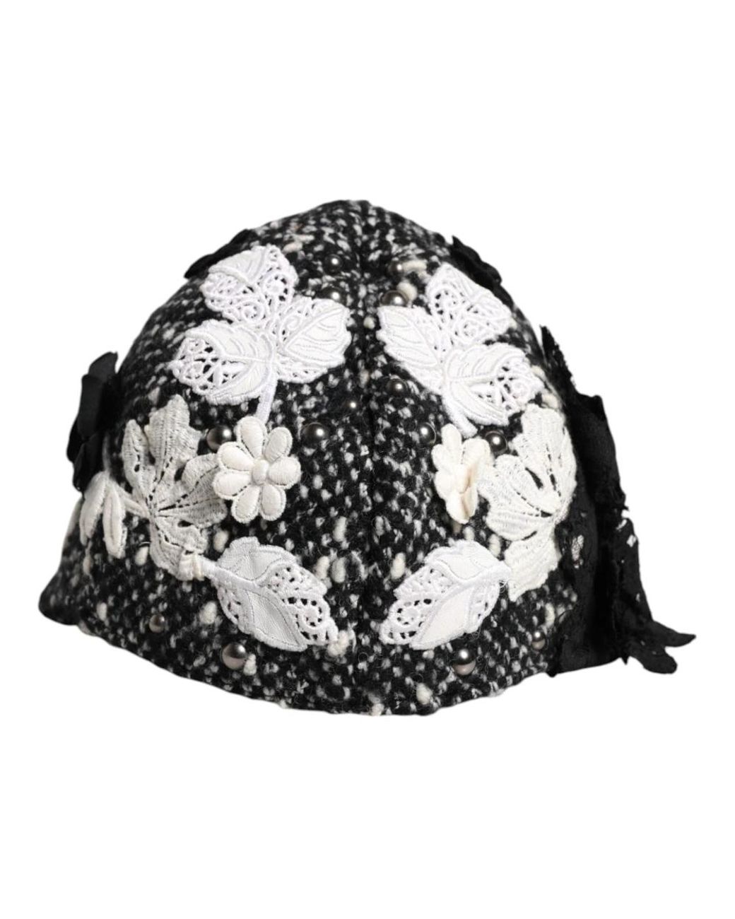 Dolce & Gabbana Accessoires ,Zwart ,Katoen Zwart Wit Bloemig Cloche Hoed in het Black