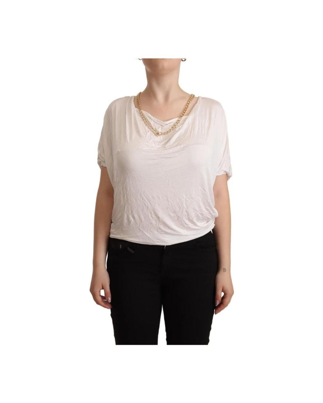 Guess Overhemden ,Wit ,T-Shirt Top Met Korte Mouwen En Gouden Ketting in het White