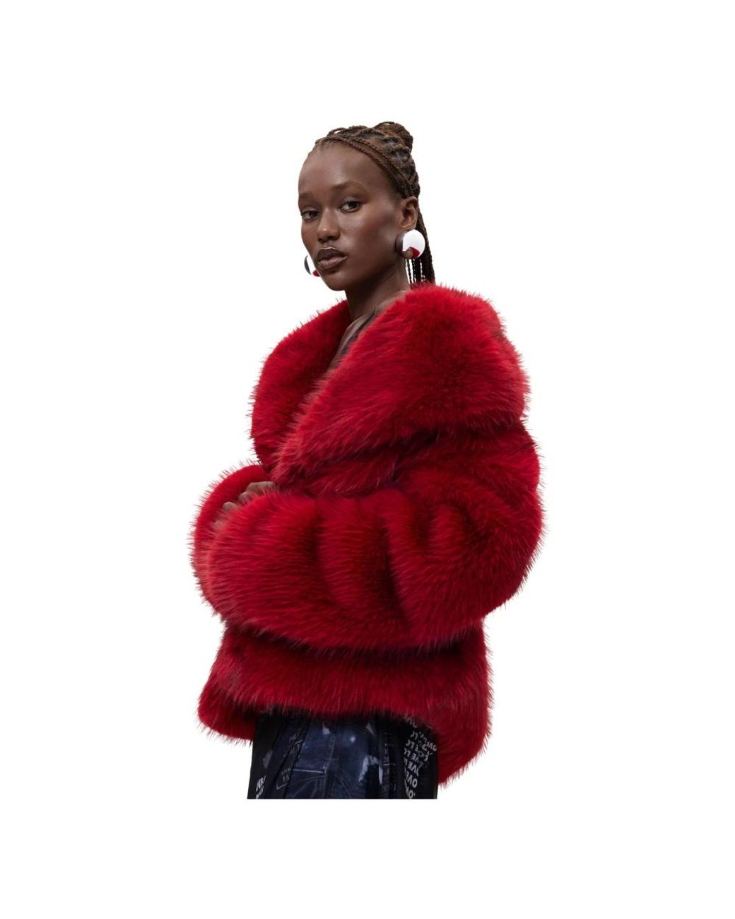 Desigual Red Faux Fur & Shearling Jackets