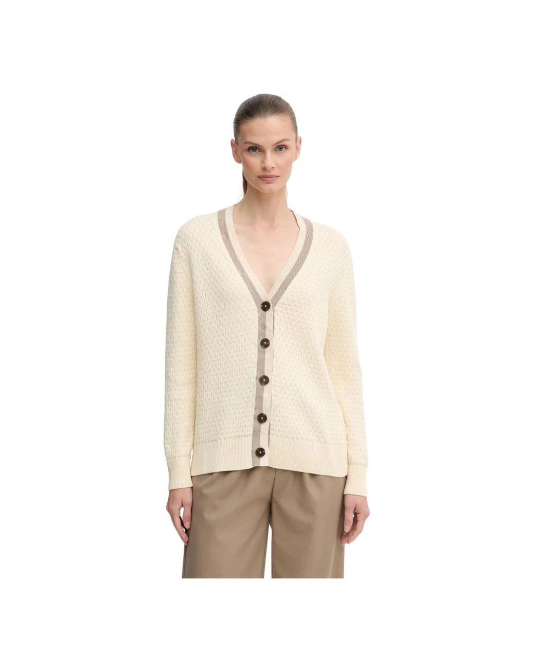 Gant Button V-Neck Cardigan in het Natural