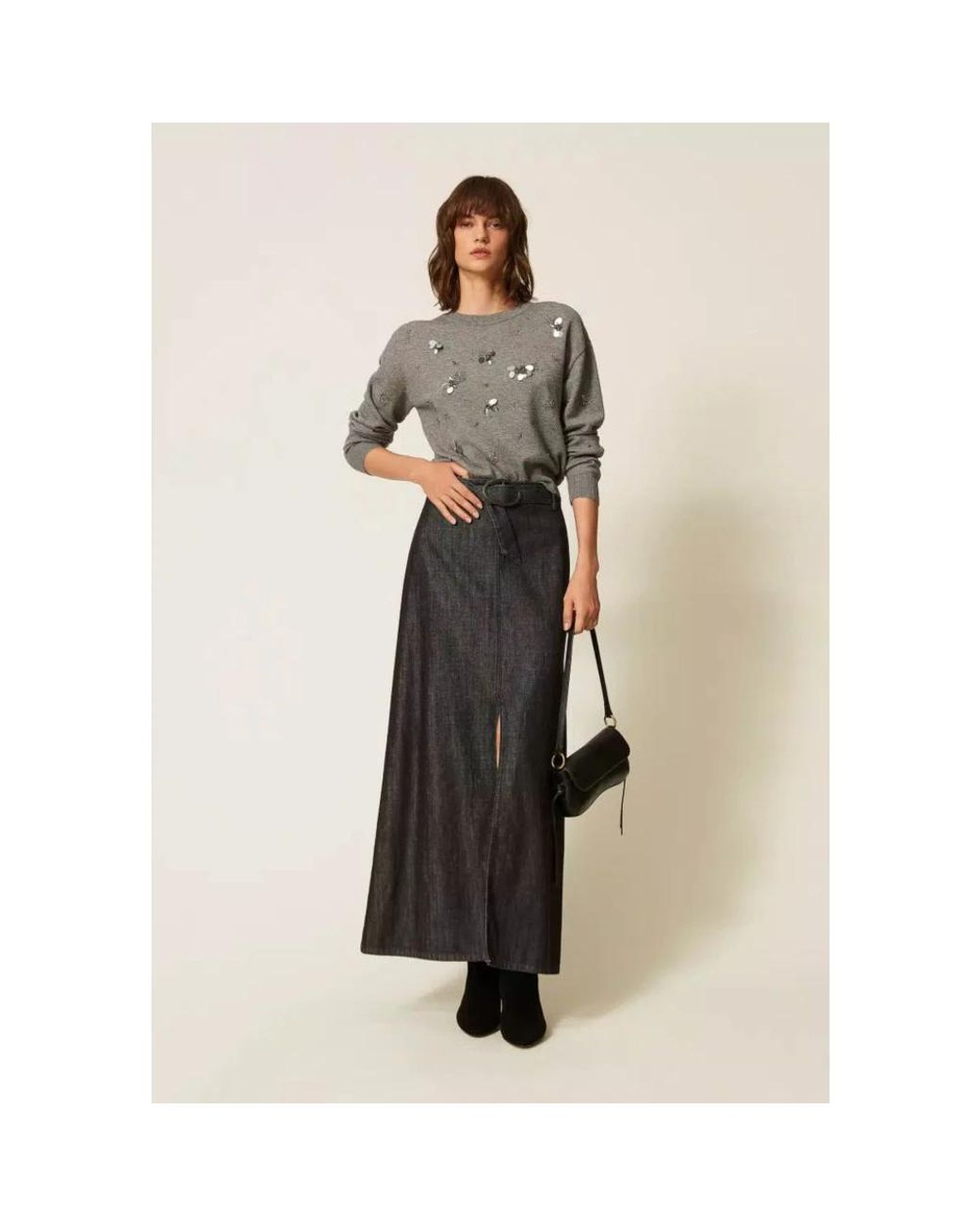 Twinset Gray Round-Neck Knitwear