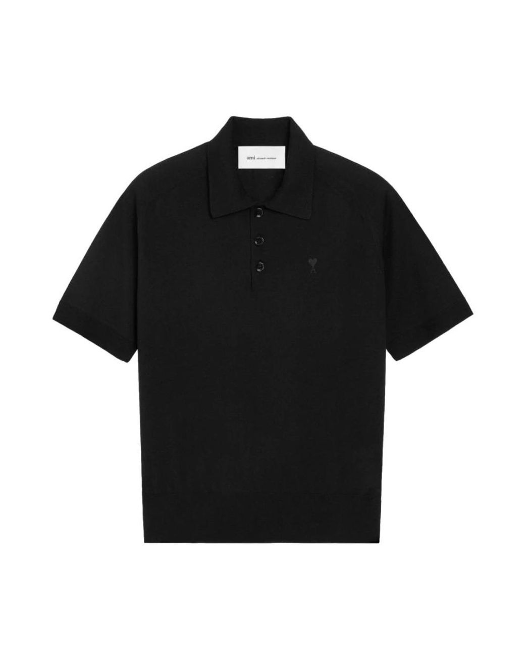 AMI Tops ,Zwart ,Wol Wollen Polo Ami De Coeur Met Korte Mouwen in het Black voor heren