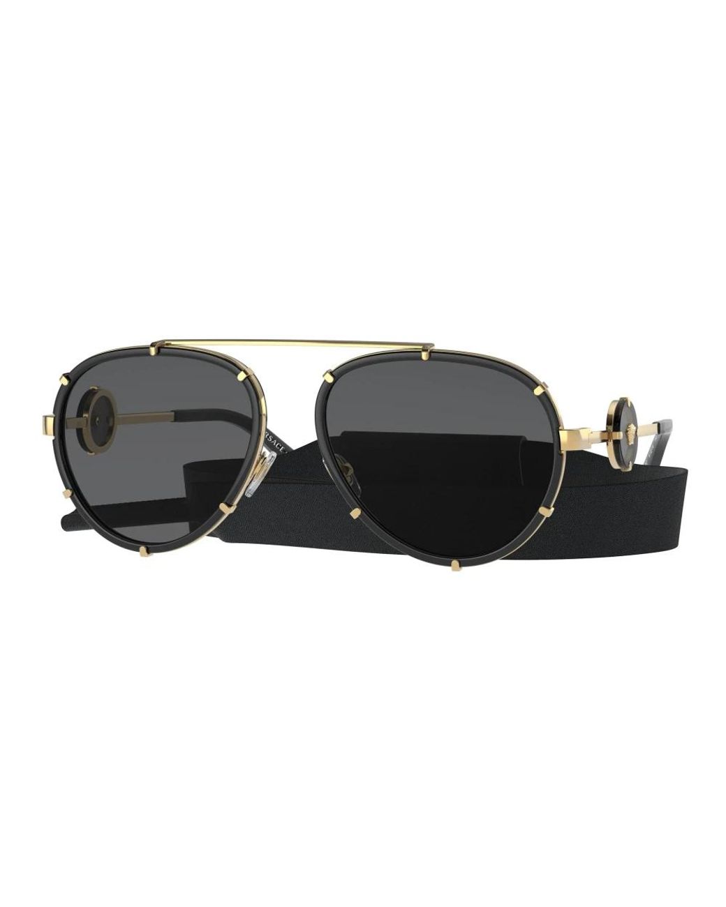 Versace Onregelmatige Metalen Zonnebril Met Koord in het Black