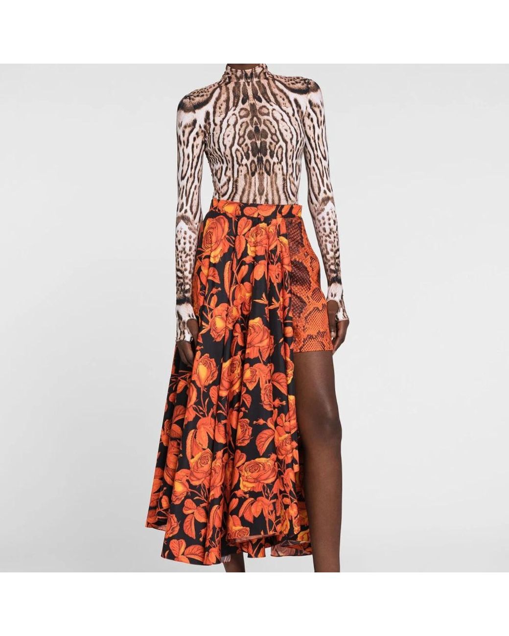 Roberto Cavalli Orange Python-print asymmetrischer maxi-rock