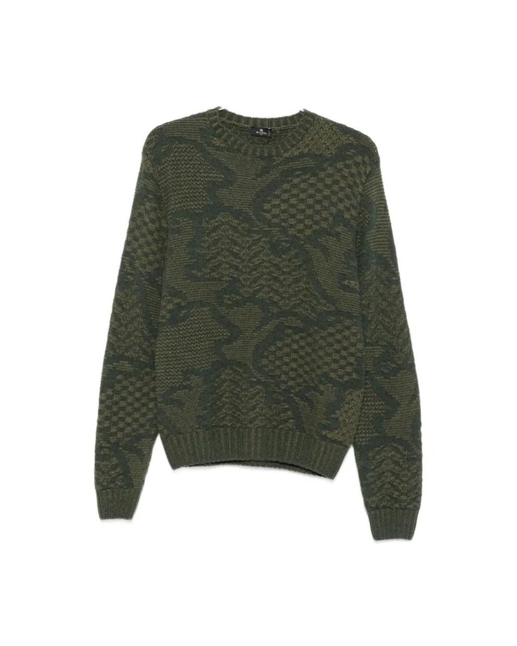 Etro Green Round-Neck Knitwear for men
