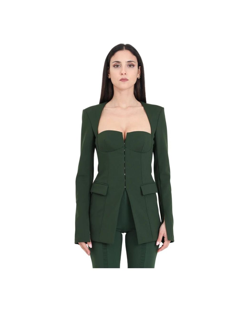 Outfit Giacca Velluto Verde Donna Saulina Donna Giacca Monopetto