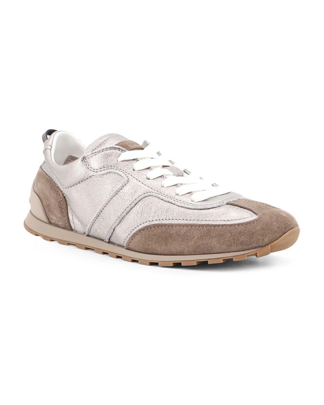 Brunello Cucinelli White Suede And Laminated Leather Low-Top Sneakers