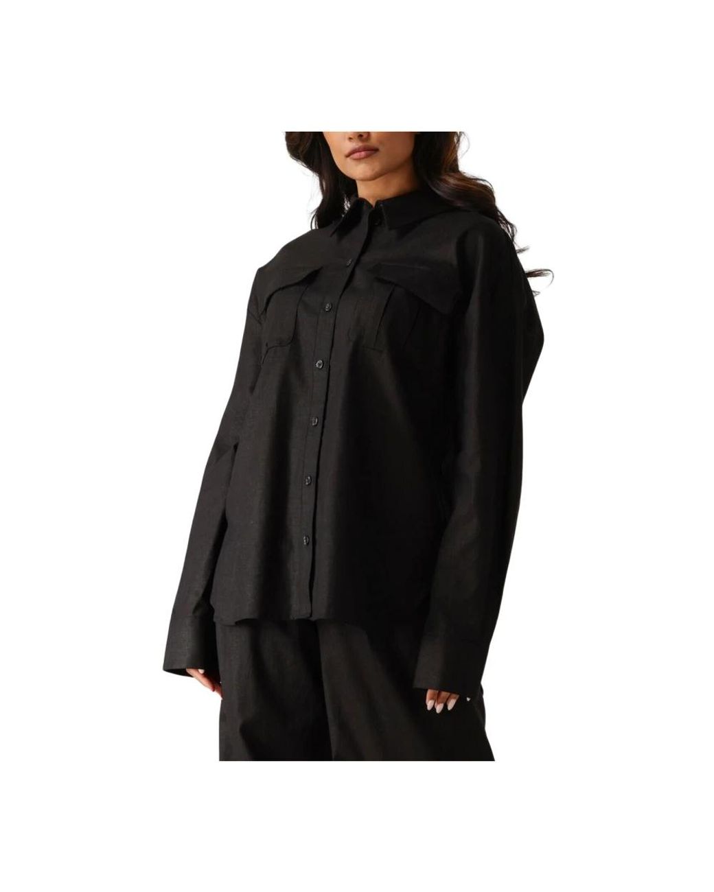 Gestuz Overhemden ,Zwart ,Linnen Zwarte Linnen Blouse Voor Vrouwen in het Black