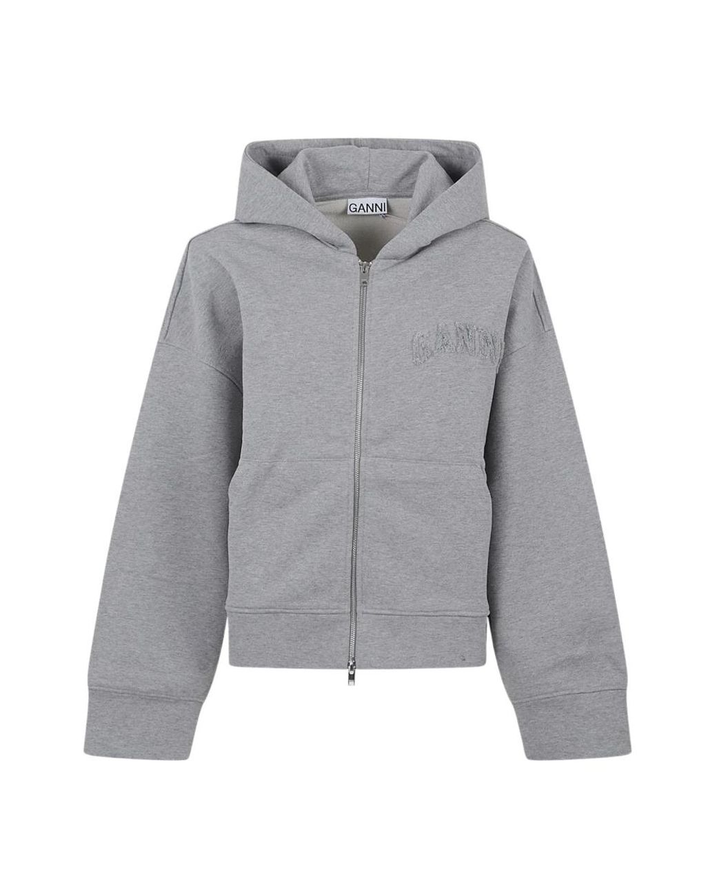 Ganni Hoodies & Sweatvesten ,Grijs ,Katoen Twee-Weg Zip Hoodie in het Gray