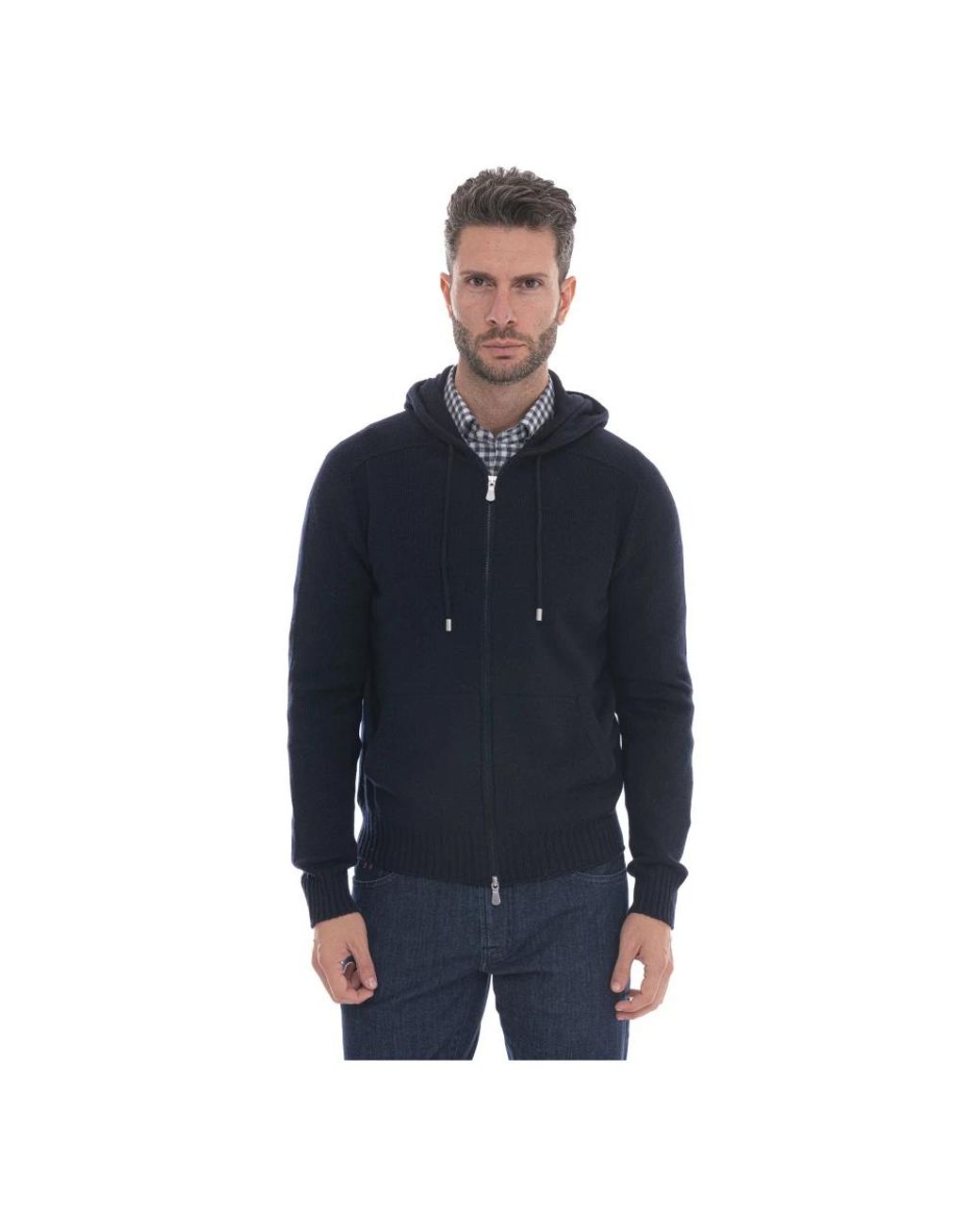 Gran Sasso Full Zip Wool Hoodie in het Blue voor heren