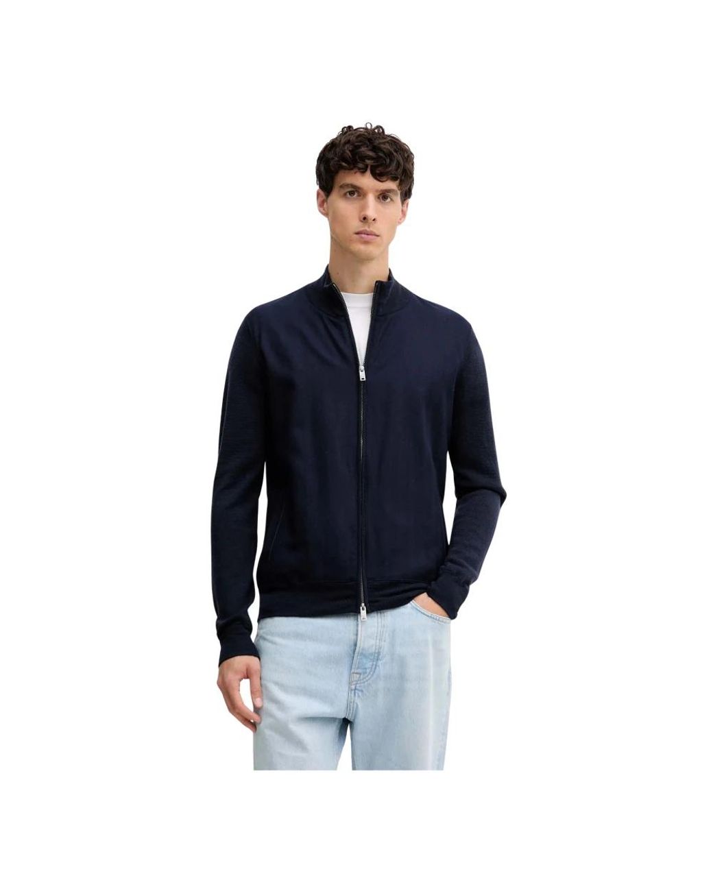 Hackett Zip Mock-Neck Cardigan in het Blue voor heren