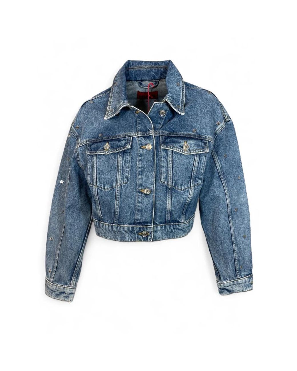 HUGO Cropped Denim Trucker Jacket in het Blue