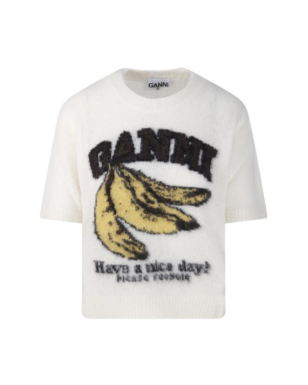 Ganni White Round-Neck Knitwear