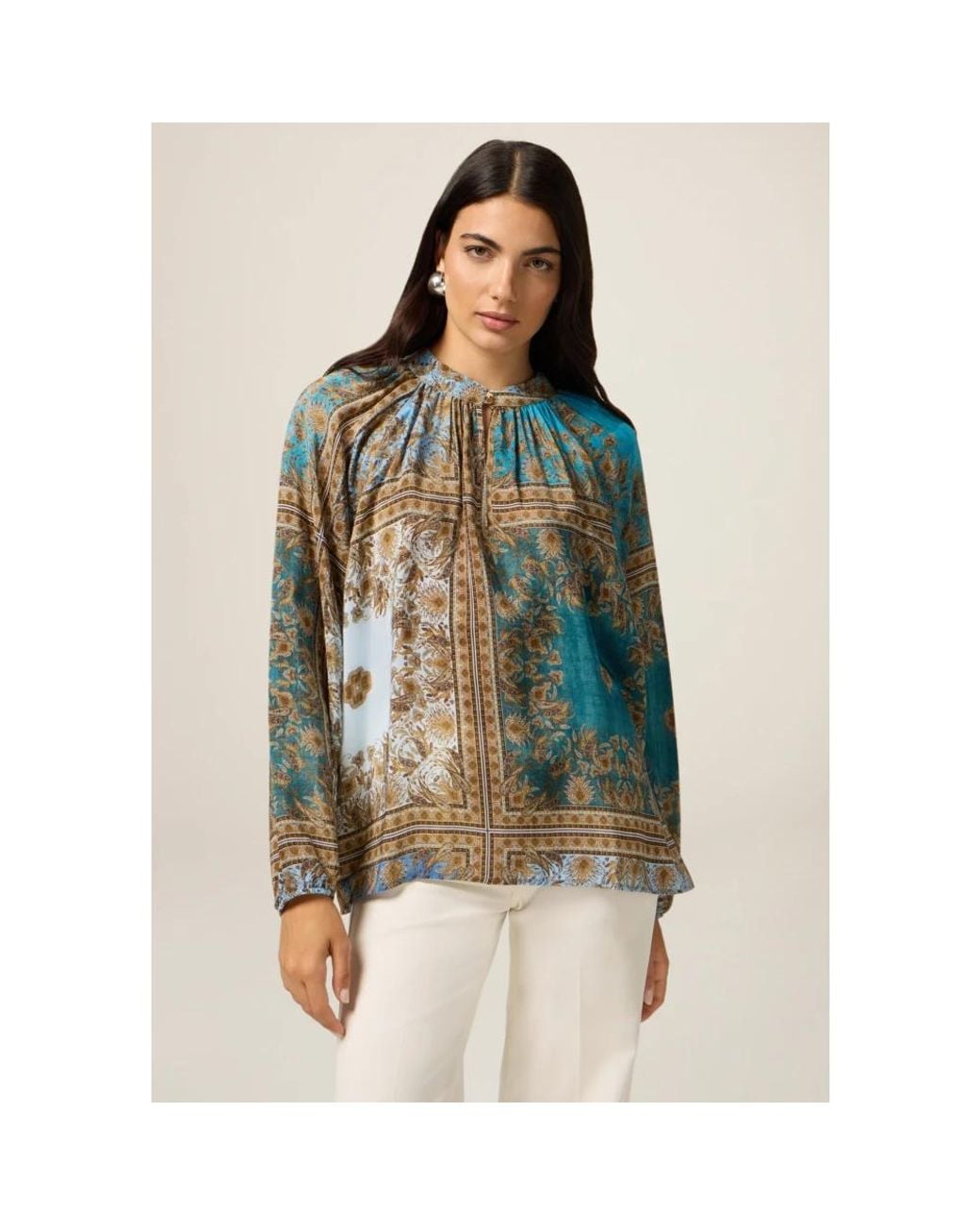 Oltre Gestructureerde Viscose Blouse in het Blue