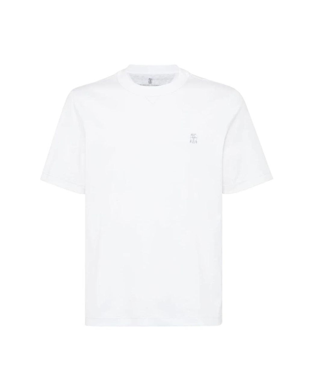 Brunello Cucinelli Tops ,Wit ,Katoen Witte Trui Met Ronde Hals in het White voor heren