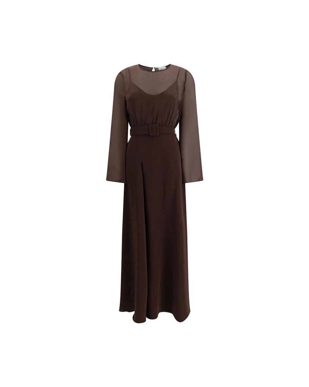 P.A.R.O.S.H. Kleedjes ,Bruin ,Polyester Lange Jurk Met Riem in het Brown