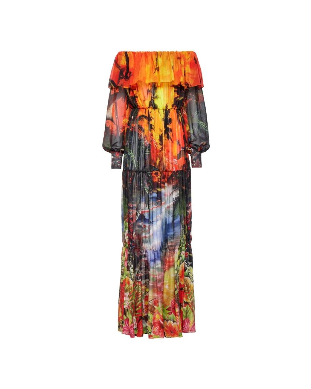Philipp Plein Kleedjes ,Veelkleurig ,Long Dress Hawaii in het Orange