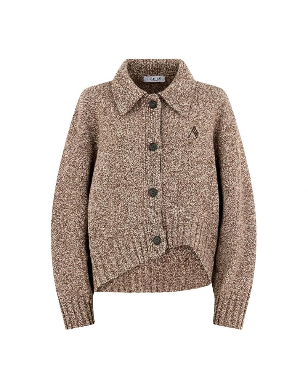 The Attico Truien & Vesten ,Bruin ,Leer Cardigan Met Asymmetrisch Gemêleerd Breisel in het Brown