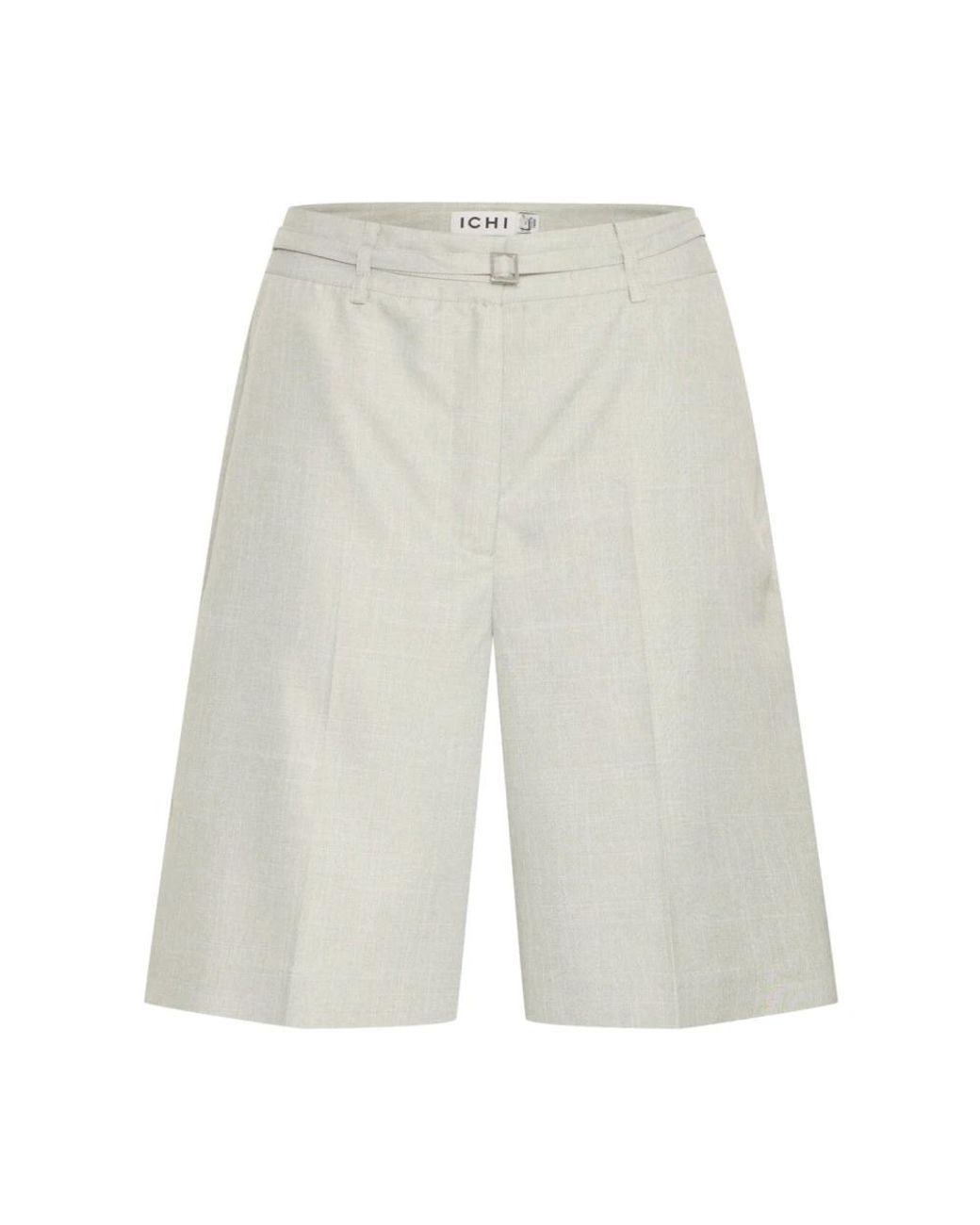 Ichi Korte Broeken ,Grijs ,Polyester London Fog Melange Wijde Shorts in het White