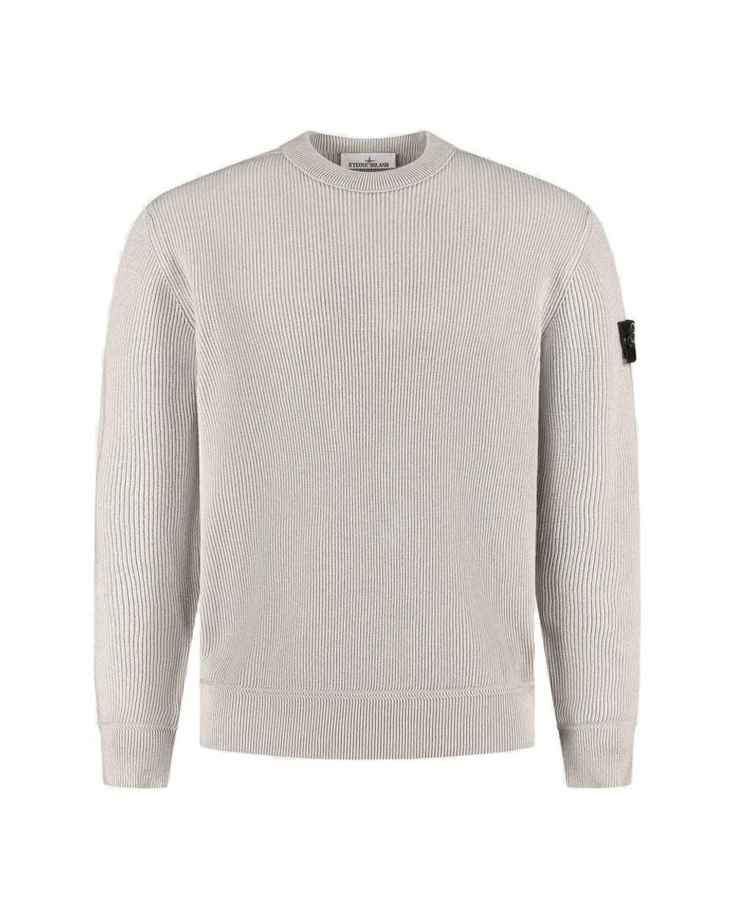 Stone Island Compass Patch Rib Knit Sweater in het Gray voor heren