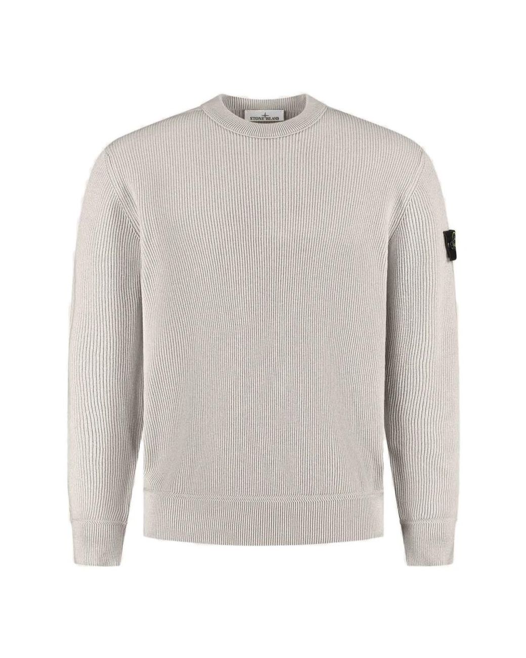 Stone Island Compass Patch Rib Knit Sweater in het Gray voor heren