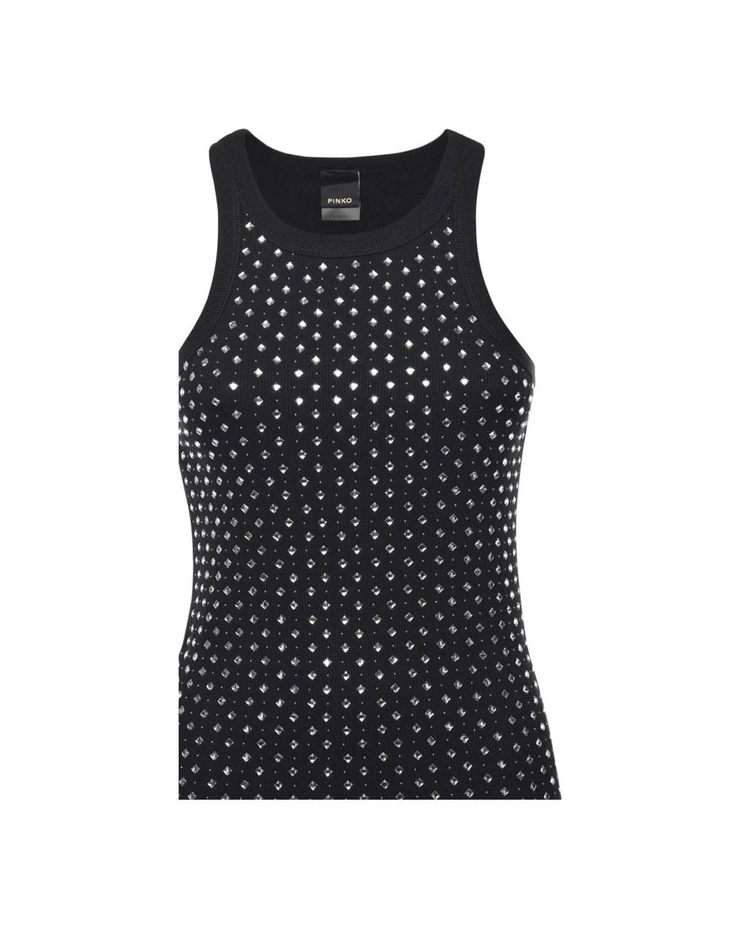 Canotta Con Strass E Borchie di Pinko in Black