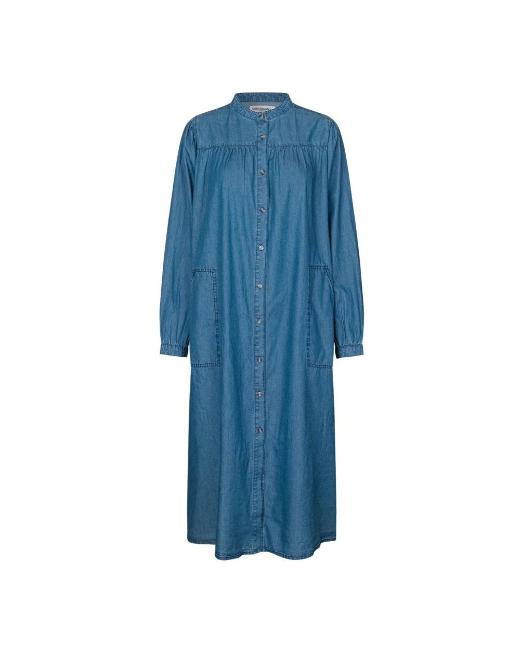 Lolly's Laundry Kleedjes ,Blauw ,Katoen Blauwe Jurk Met Lange Mouwen En Mandarin Kraag in het Blue