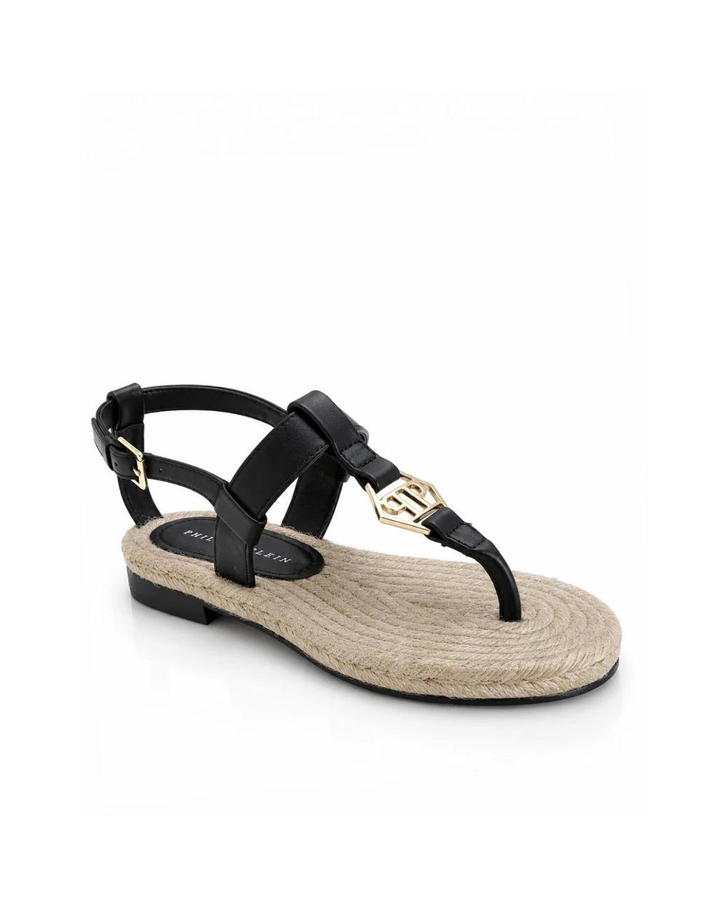 Philipp Plein Schoenen ,Zwart ,Leer Hexagon Platte Sandalen in het Black