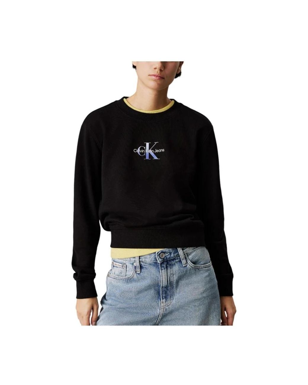 Calvin Klein Hoodies & Sweatvesten ,Zwart ,Katoen Gradient Monogram Crewneck Sweatshirt in het Black