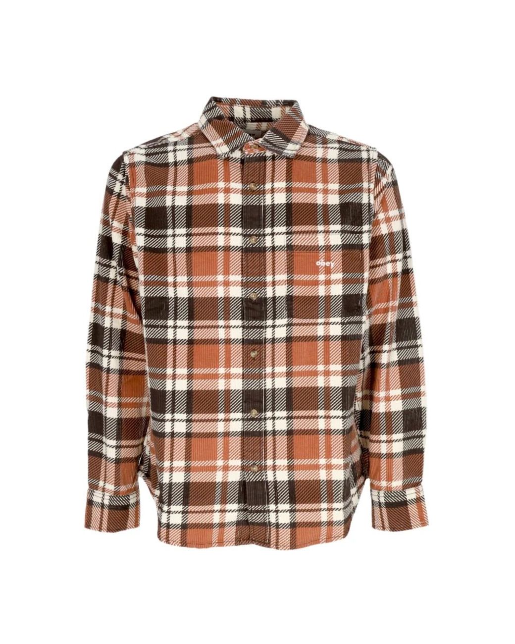 Obey Overhemden ,Veelkleurig ,Katoen Cord Geweven Overhemd Lange Mouw Bruin in het Multicolor voor heren