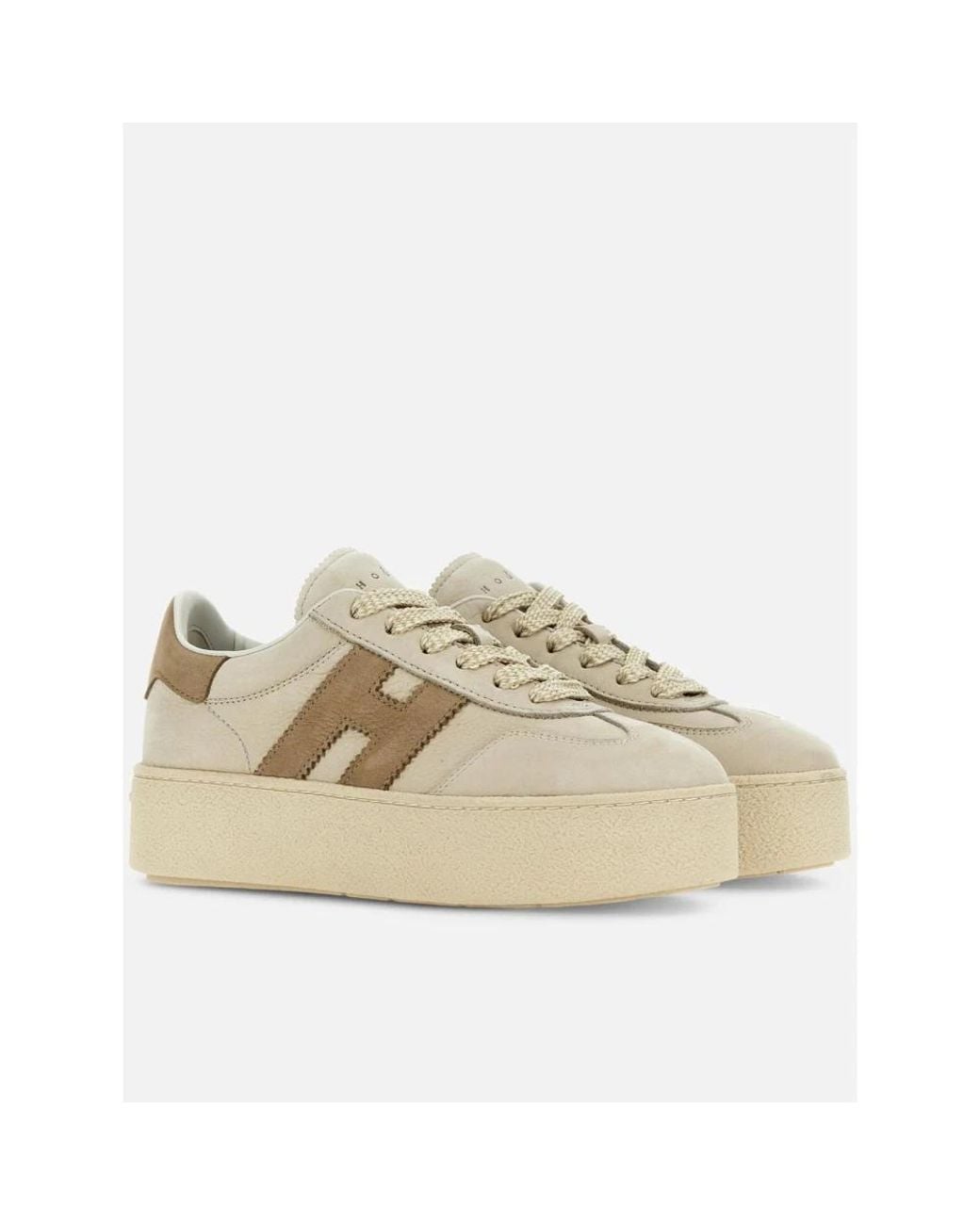Hogan Natural Leather Suede Platform Sneakers
