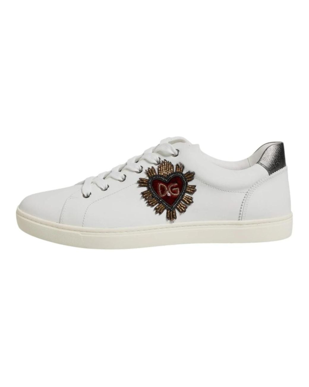 Dolce & Gabbana White Leather Heart Embellished Sneakers Shoes for men