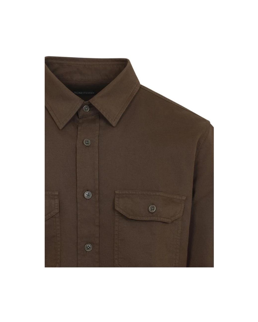 Tom Ford Overhemden ,Bruin ,Katoen Cotton Linen Drill Military Shirt in het Brown voor heren
