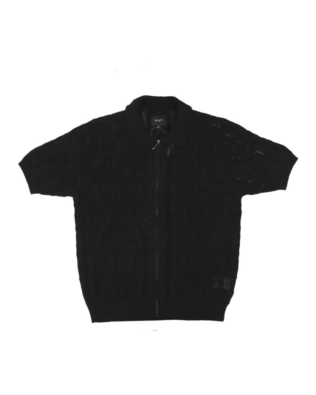 Huf Tops ,Zwart ,Katoen Monogram Jacquard Zip Polo Sweater in het Black voor heren