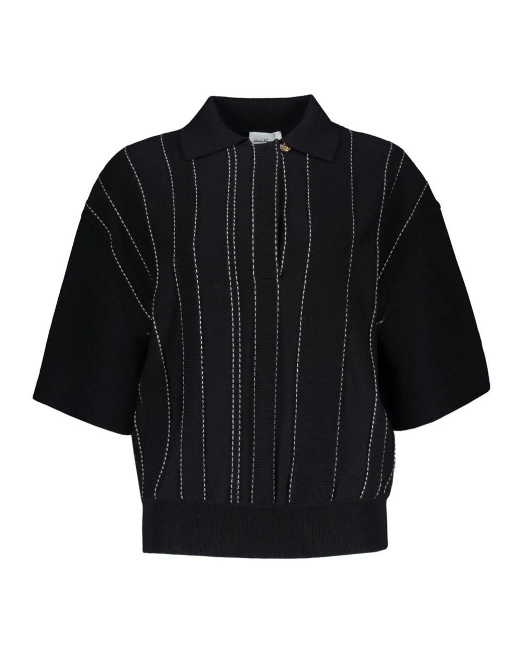 Ferragamo Tops ,Zwart ,Wol Wollen Poloshirt Met Contrasterende Stiksels in het Black