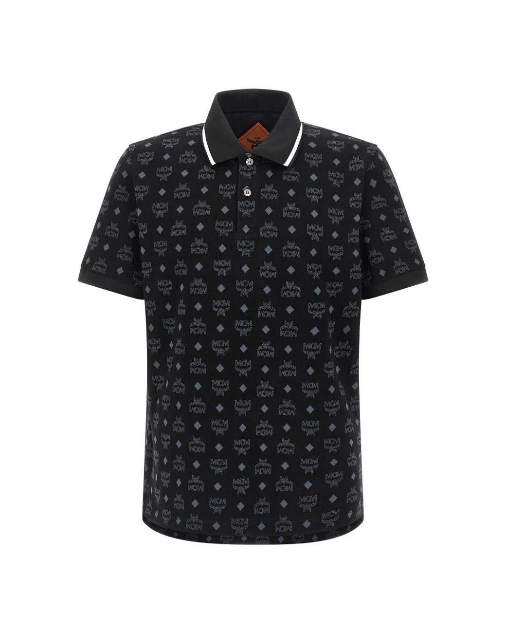 MCM Tops ,Zwart ,Katoen Monogram Jacquard Polo Shirt in het Black voor heren